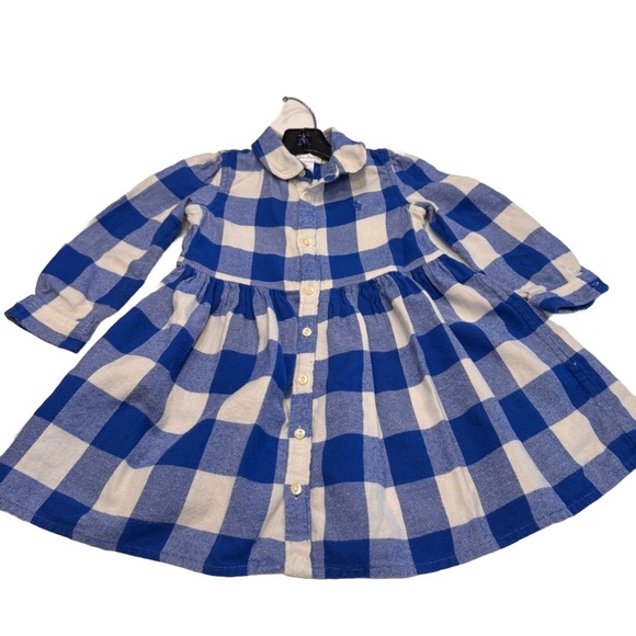 RALPH LAUREN BLUE PLAID COTTON TWILL SHIRT DRESS SIZE 24 MONTHS - Picture 1 of 10
